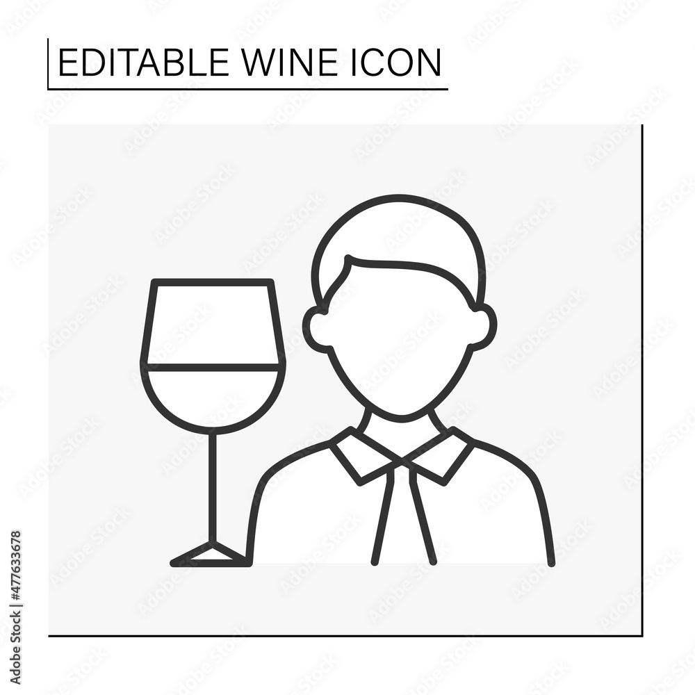  Sommelier line icon. Man tasting,consumption of better wine and recommendations. Wine concept. Isolated vector illustration. Editable stroke