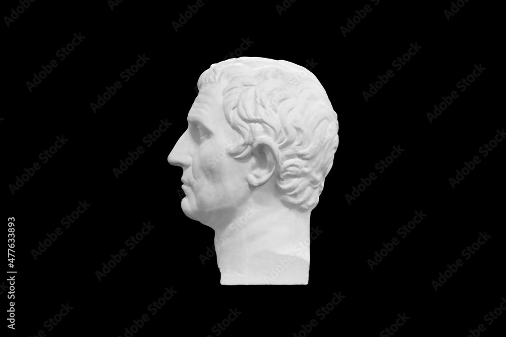 plaster man head isolated on black background. profile view plaster man head isolated on black background. profile view