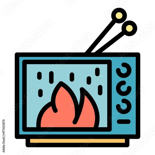 Tv fire news icon. Outline tv fire news vector icon color flat isolated