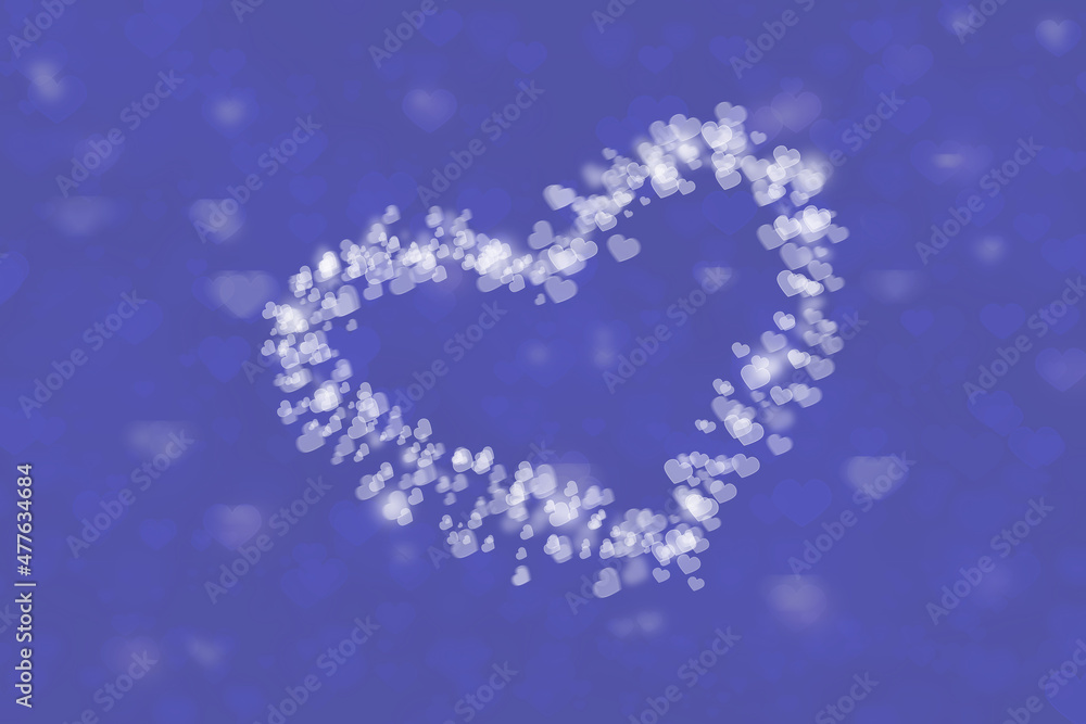 Fototapeta premium Heart bokeh very peri trendy color 2022 background for valentines day greeting card or wallpaper