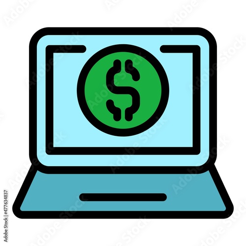 Laptop monetization icon. Outline laptop monetization vector icon color flat isolated