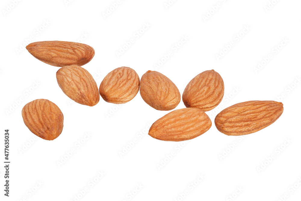 a large pile of almonds isolated on a white background