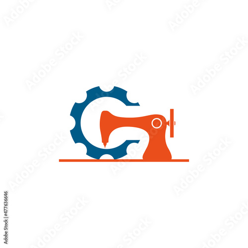 Old style sewing machine and gear symbol. Vector