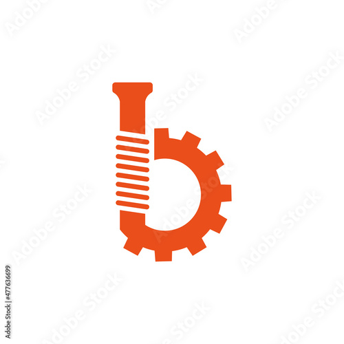 Letter B with mechanical gear look. vector symbol
