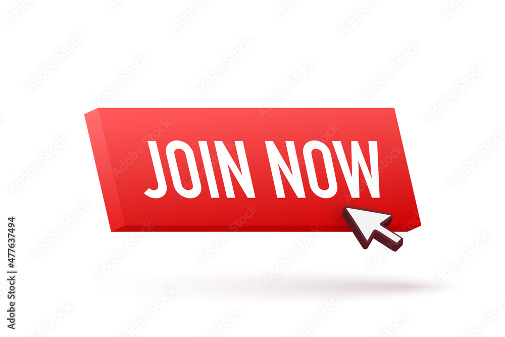 Modern icon with red join now button on white background for banner design. Vector design. Arrow icon. Modern icon with red join now button on white background for banner design. Vector design. Arrow icon.