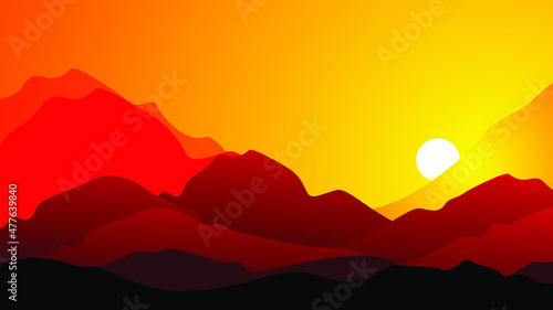 Vector illustration of a sunset view.