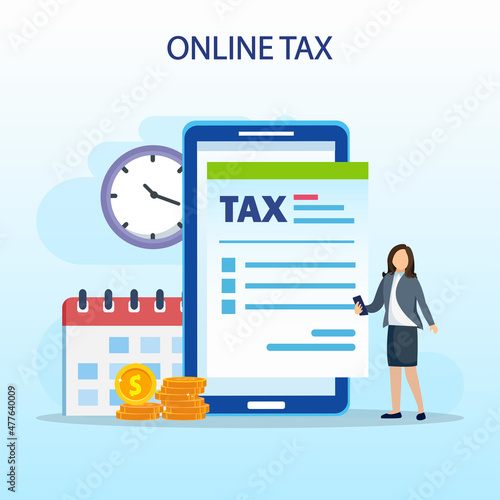 Online Tax Payment, pay season, tax time Concept. Flat vector template style Suitable for Web Landing Pages.