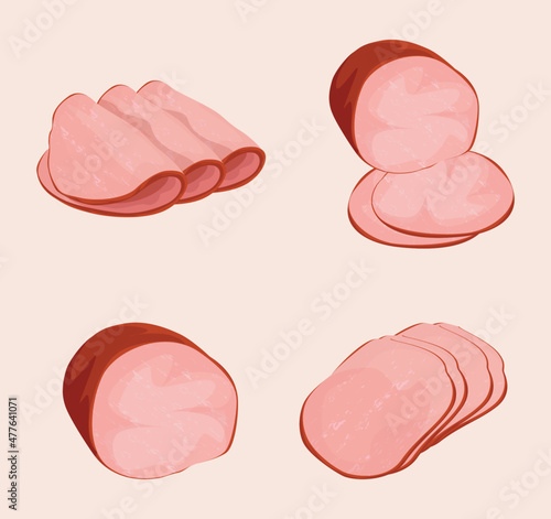 Ham Meat In Different Cuts And Shapes