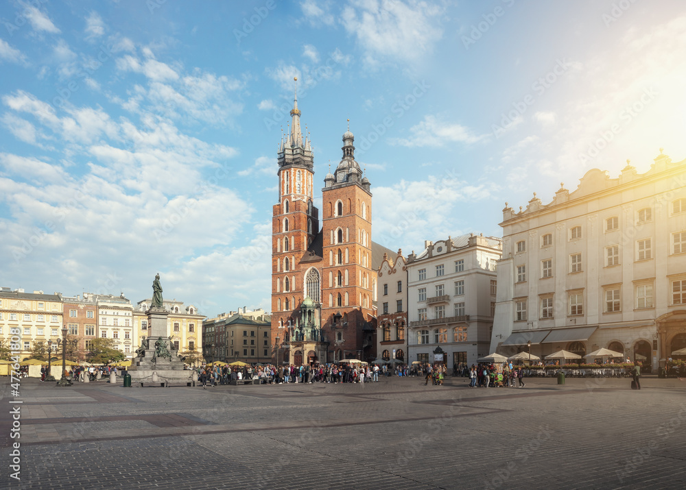 St. Mary's Basilica and Main Market Square - Krakow, Poland