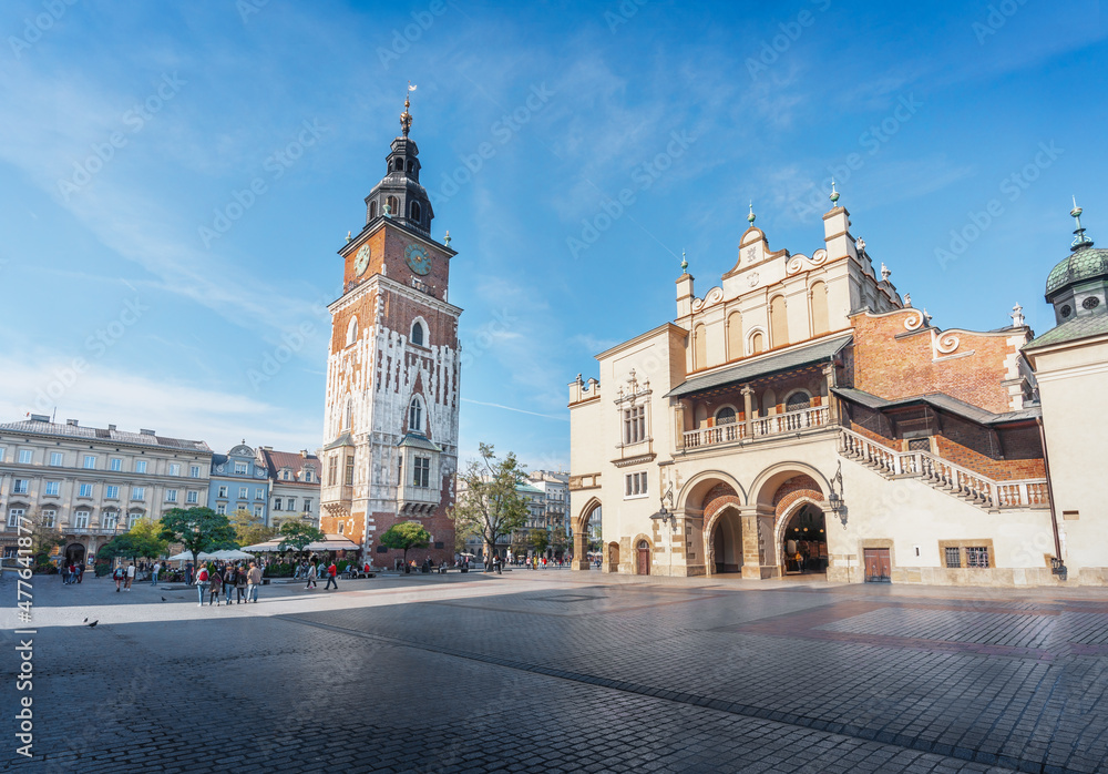 Town Hall Tower and Cloth Hall at Main Market Square - Krakow, Poland Town Hall Tower and Cloth Hall at Main Market Square - Krakow, Poland