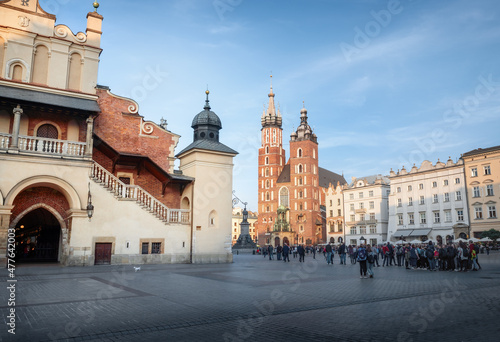 Main Market Square with Cloth Hall and St. Mary's Basilica - Krakow, Poland