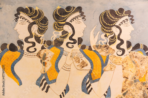 Ancient fresco from Knossos palace at Crete island, Greece photo