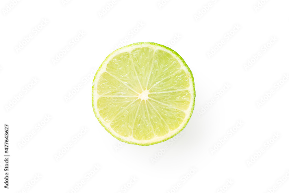 Fresh lime with cut in half isolated on white background. Top view Fresh lime with cut in half isolated on white background. Top view