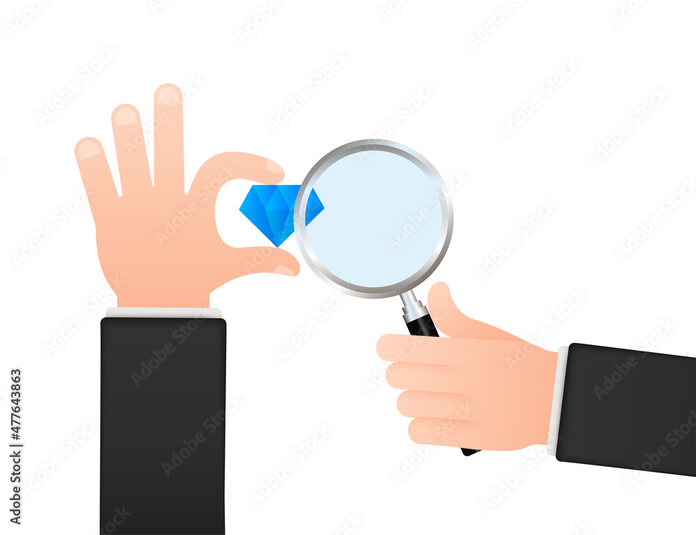 Flat jeweler hand with loupe. Brilliant icon. Jeweler profession. Flat jeweler hand with loupe. Brilliant icon. Jeweler profession.