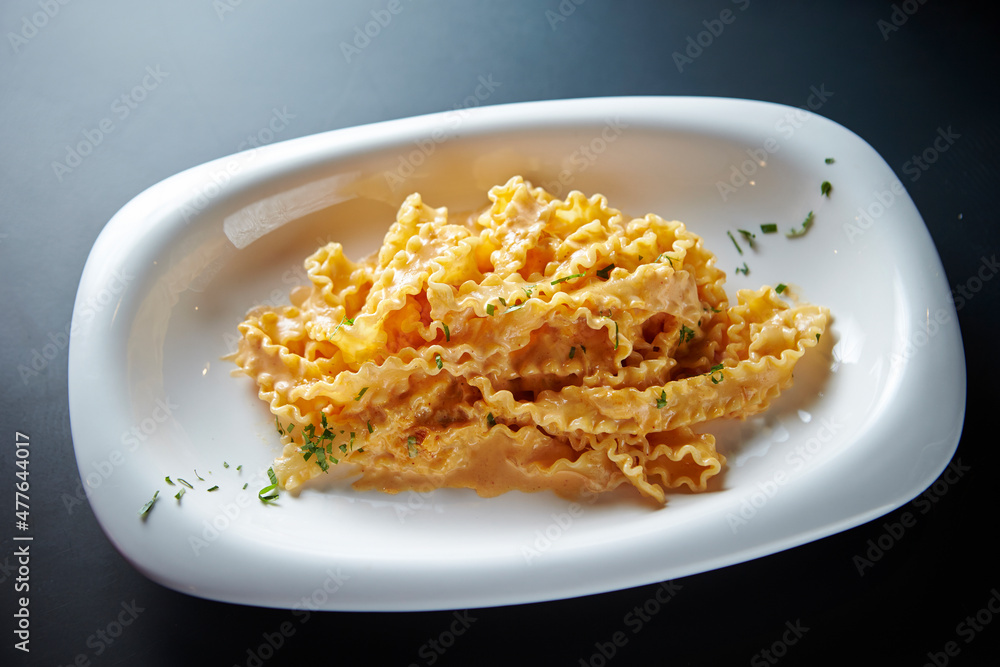 Cheese cream pasta on a plate 