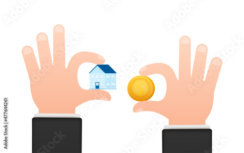 Illustration with money vs house for concept design. Business concept. Financial investment. Vector illustration.