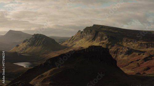 Aerial view of the Quiraing and surrounding areas in Isle of Skye, Autumn 2021