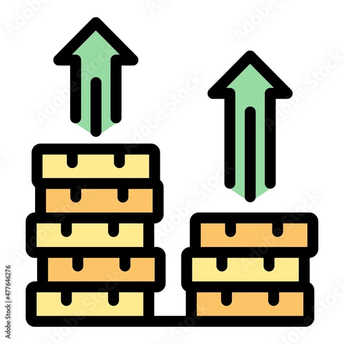 Money raise icon. Outline money raise vector icon color flat isolated