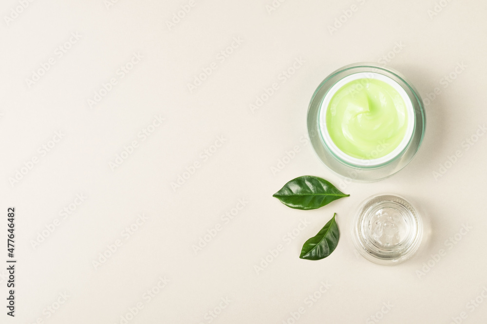 Natural cosmetics for healthy skin and face. Flat style. Face mask, aloe vera gel. Natural cosmetics for healthy skin and face. Flat style. Face mask, aloe vera gel.