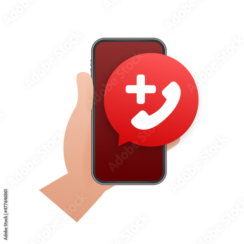 Flat illustration with red emergency call for concept design. Call icon vector. Hotline concept.