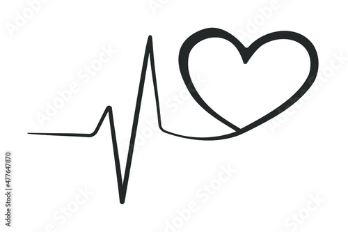 Heart with heartbeat sign. Vector illustration.
