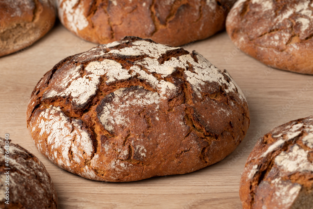 Fresh baked German sourdough bread with rye and wheat flours Fresh baked German sourdough bread with rye and wheat flours