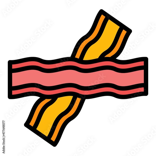 Bacon slice icon. Outline bacon slice vector icon color flat isolated