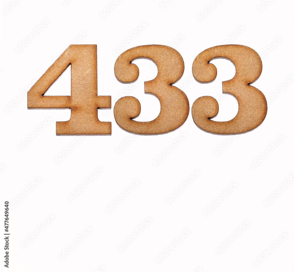 Number 433 in wood, isolated on white background Number 433 in wood, isolated on white background