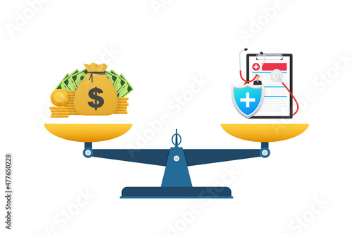 Medical insurance compare money, great design for any purposes. Flat vector illustration. Medical treatment.