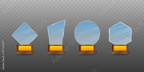 Glass award concept background. Golden trophy clipart. Vector template. Template for banner design. Winner certificate.