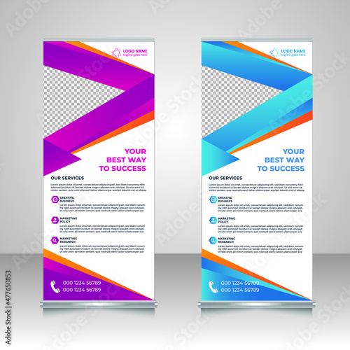 roll up and pop up banner design template vector