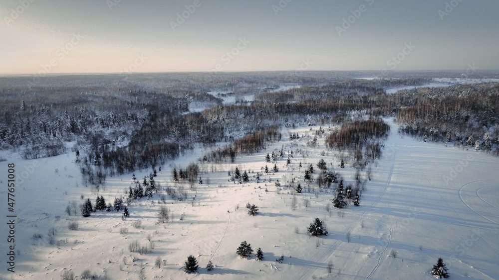 aerial view of landscape with snow drone photo