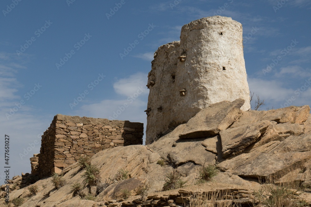 View of the Defense Tower near Al Reeth village in the Sarawat Mountains. Saudi Arabia.