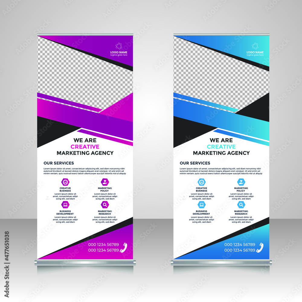 roll up and pop up banner design template vector
