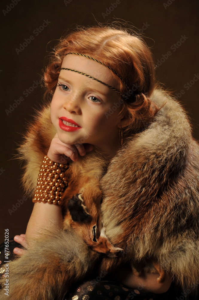 Portrait of a little girl with fur.. Portrait of a little girl with fur..