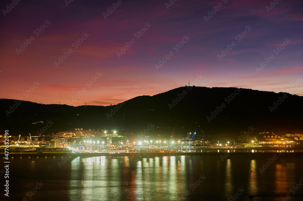View of Bilbao Port from La Galea at sunset