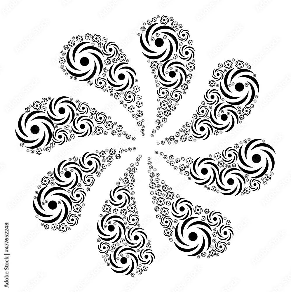 Cyclone rotation icon curl spin petals salute composition. Rotation curl designed using random cyclone rotation symbols. Cyclone rotation icon curl spin petals salute composition. Rotation curl designed using random cyclone rotation symbols.