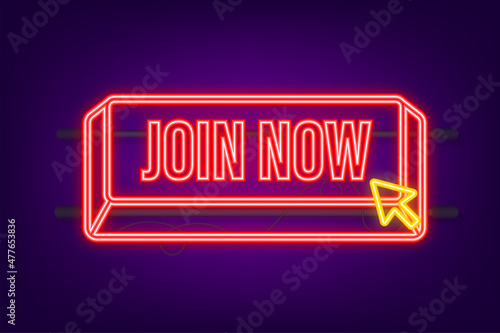 Modern icon with neon join now button on white background for banner design. Vector design. Arrow icon.