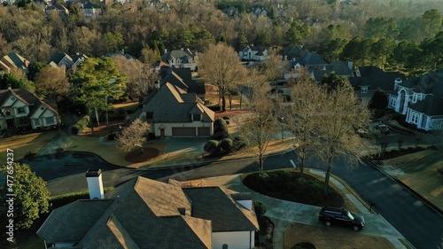 Panoramic aerial view of an upscale subdivision in Suburbs of Atlanta.