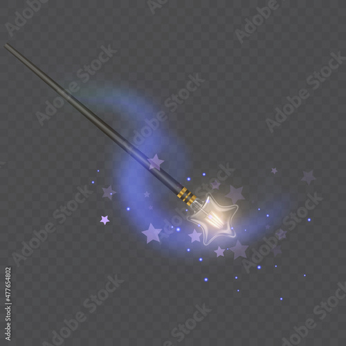Magic wand. Isolated on black transparent background. Vector illustration