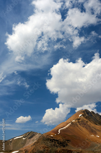 Mountain from Helen Lake hike with blue sky and clouds