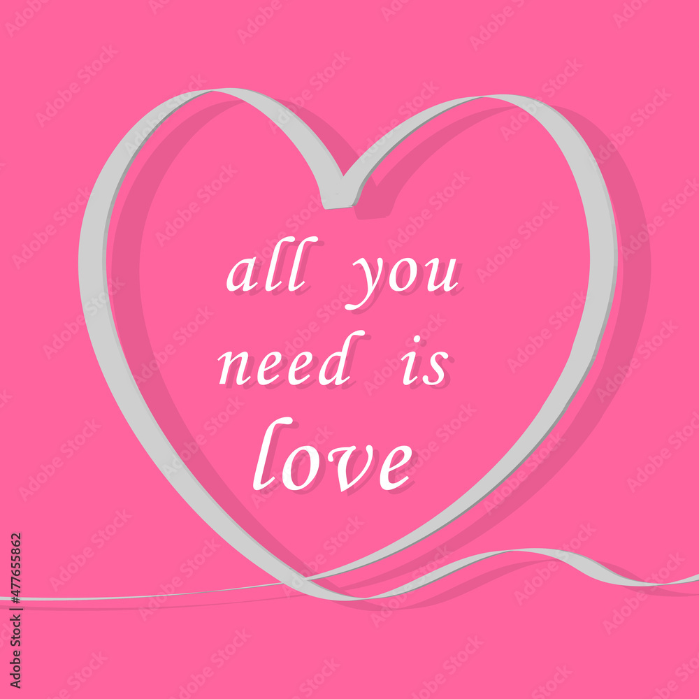 Valentine card with hearts, lines and all you need is love phrases. -vector