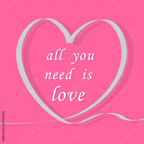 Foto Valentine card with hearts, lines and all you need is love phrases