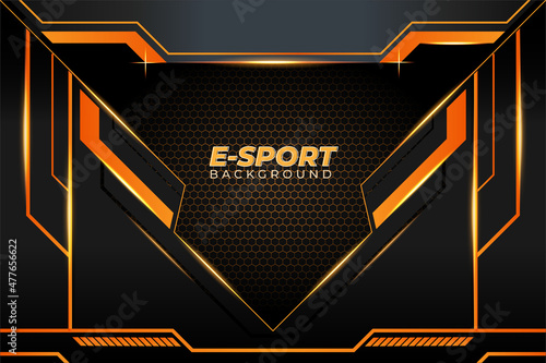 Vector Illustration Modern E-Sport Gaming Background with Orange Color combination and Hexagon Pattern