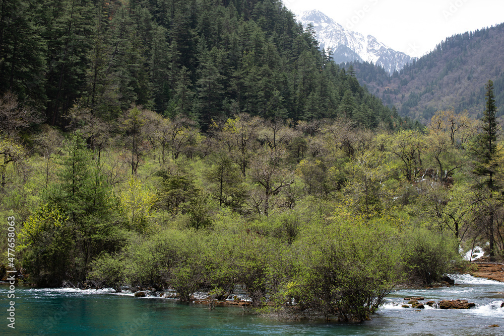 Mountain scenery in Jiuzhaigou Valley Scenic and Historic Interest Area in Sichuan Province, China