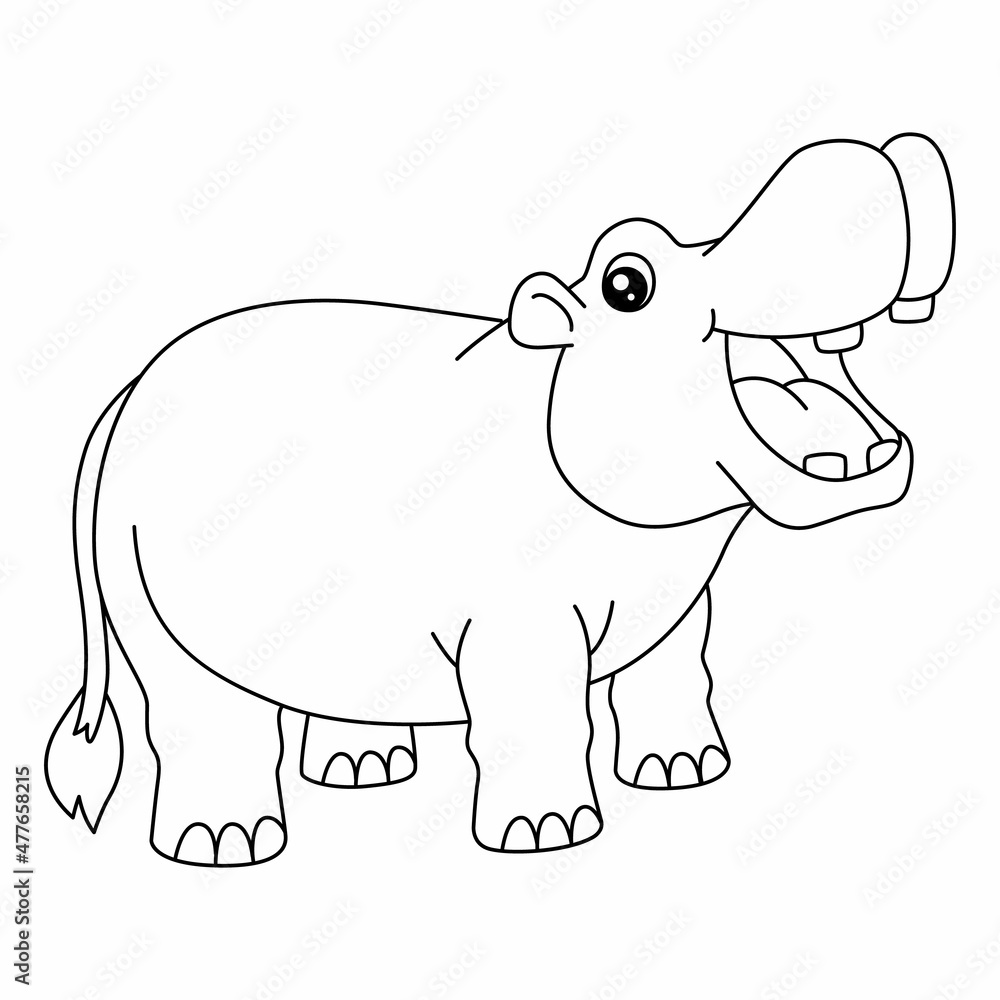 Hippopotamus Coloring Page Isolated for Kids