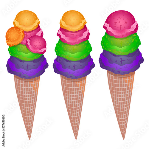 Ice cream cone. Ice cream balls in a waffle cup