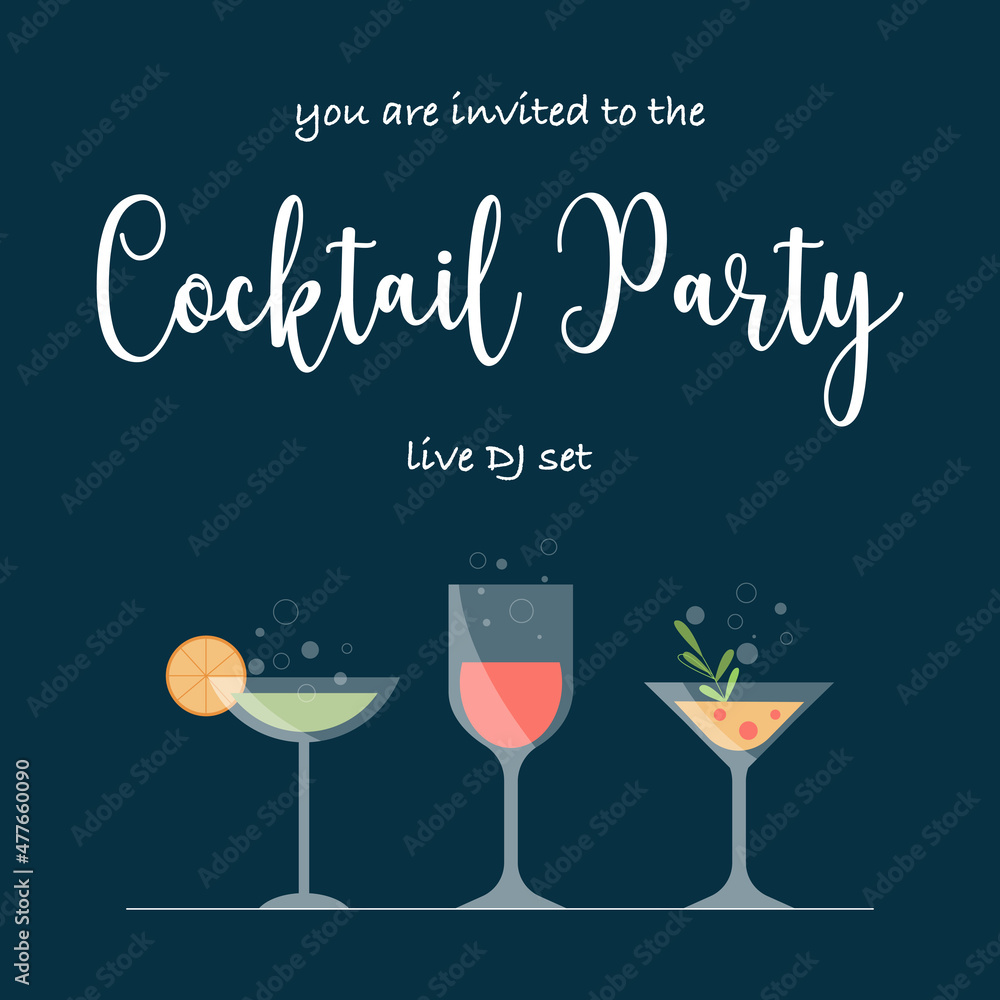 Cocktail party editable invite brochure. Discotheque or bar banner