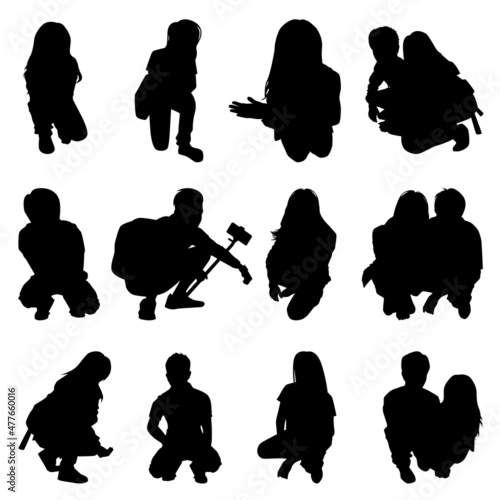 Vector Collection Set of Squat Pose People Silhouettes