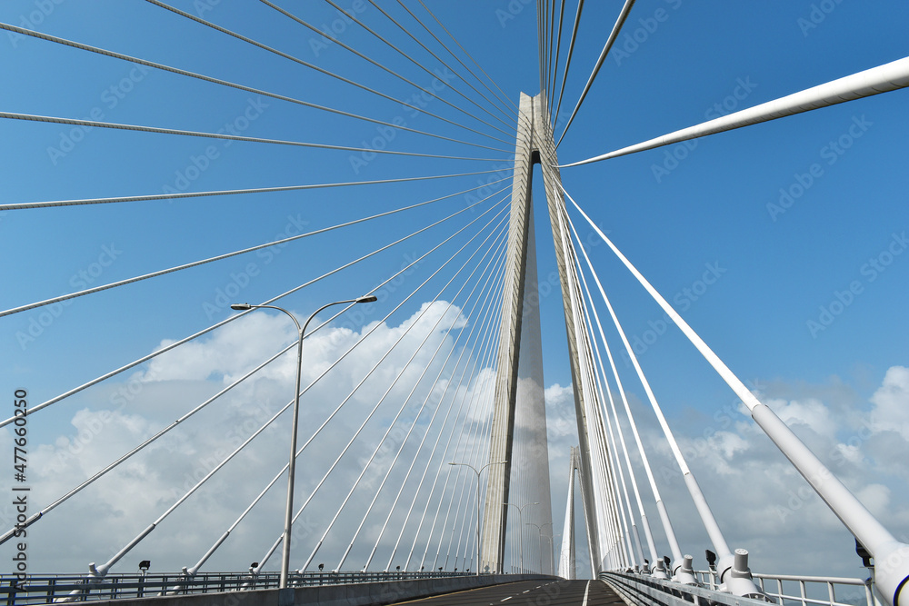 Atlantic Bridge, entrance to the Panama Canal from the Atlantic Ocean, the third bridge has two pylons and is suspended, near the city of Colon Atlantic Bridge, entrance to the Panama Canal from the Atlantic Ocean, the third bridge has two pylons and is suspended, near the city of Colon